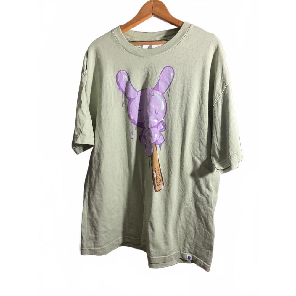 kidrobot Mint Green Graphic T-Shirt with Purple Dripping Bunny XL